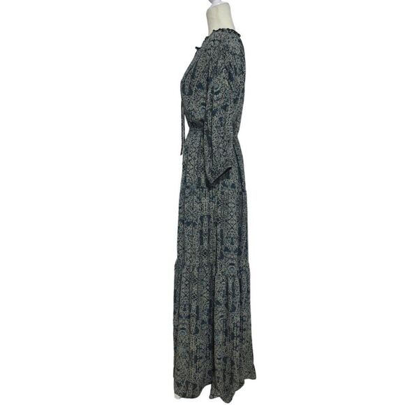 Ecote Women's Sage Green Floral Boho Cottagecore Maxi Tiered 3/4 Sleeves Large - Picture 5 of 10
